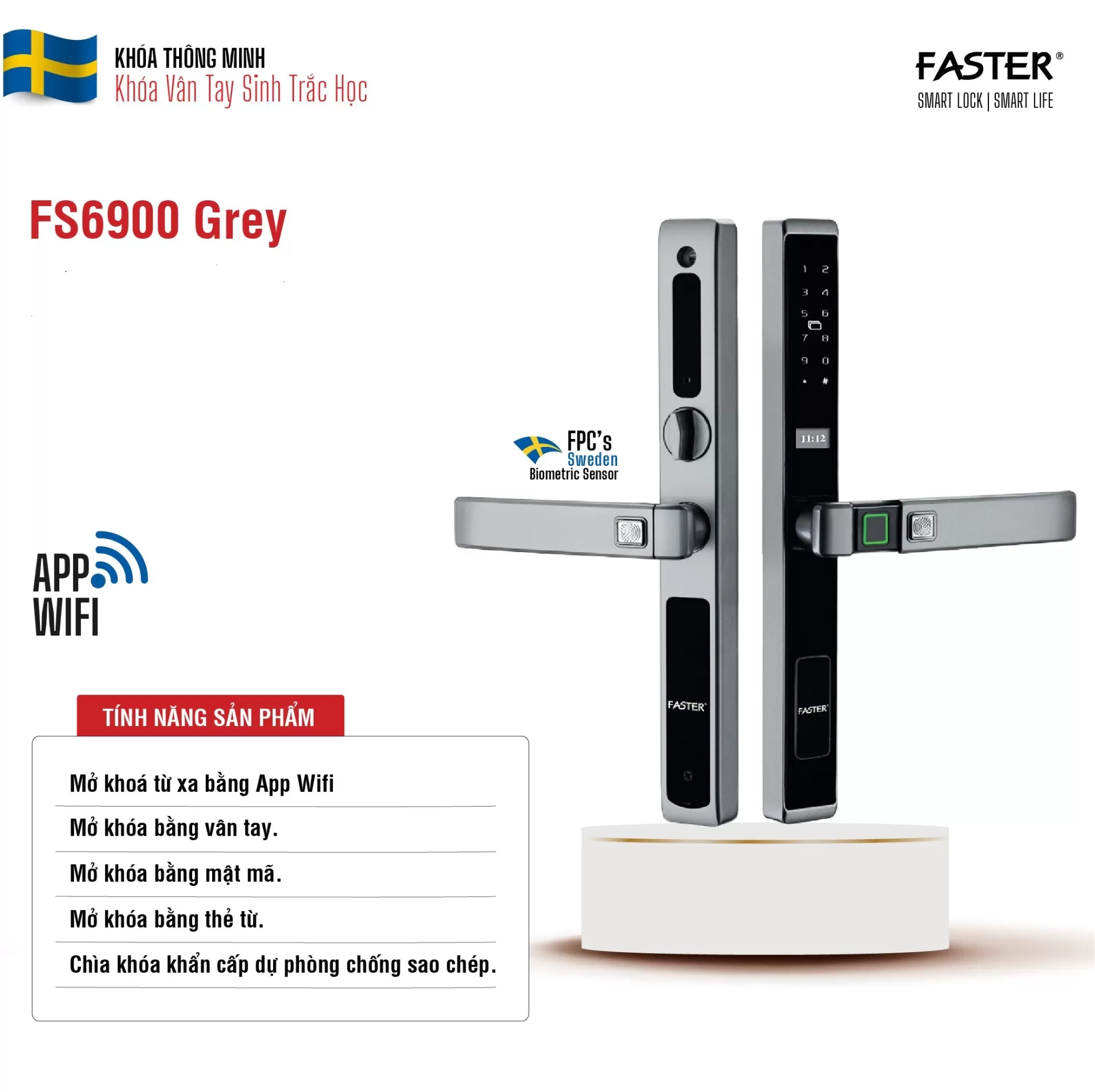 Khóa vân tay cửa nhôm FS6800 BL