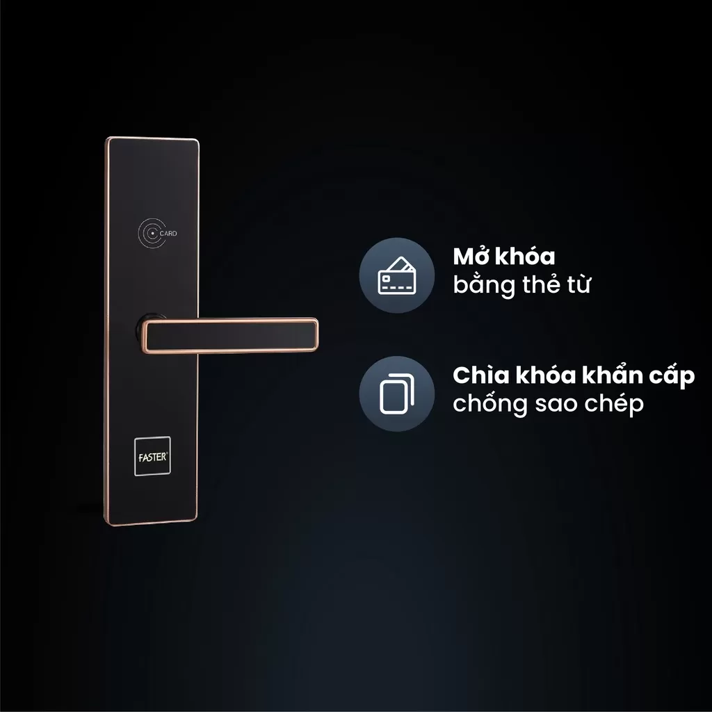 Khóa khách sạn HFS 6080 GL đen viền đồng