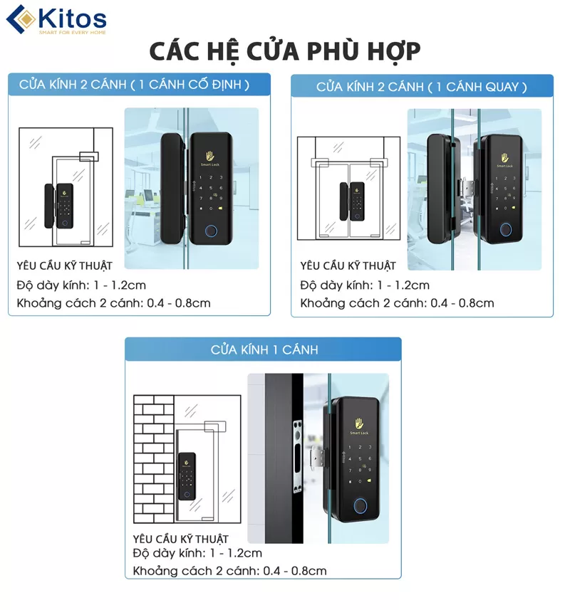 Khóa cửa thông minh cửa kính Kitos KT-GL30 Pro