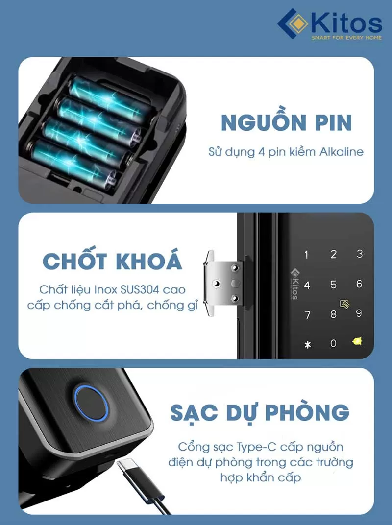 Khóa cửa thông minh cửa kính Kitos KT-GL30 Pro