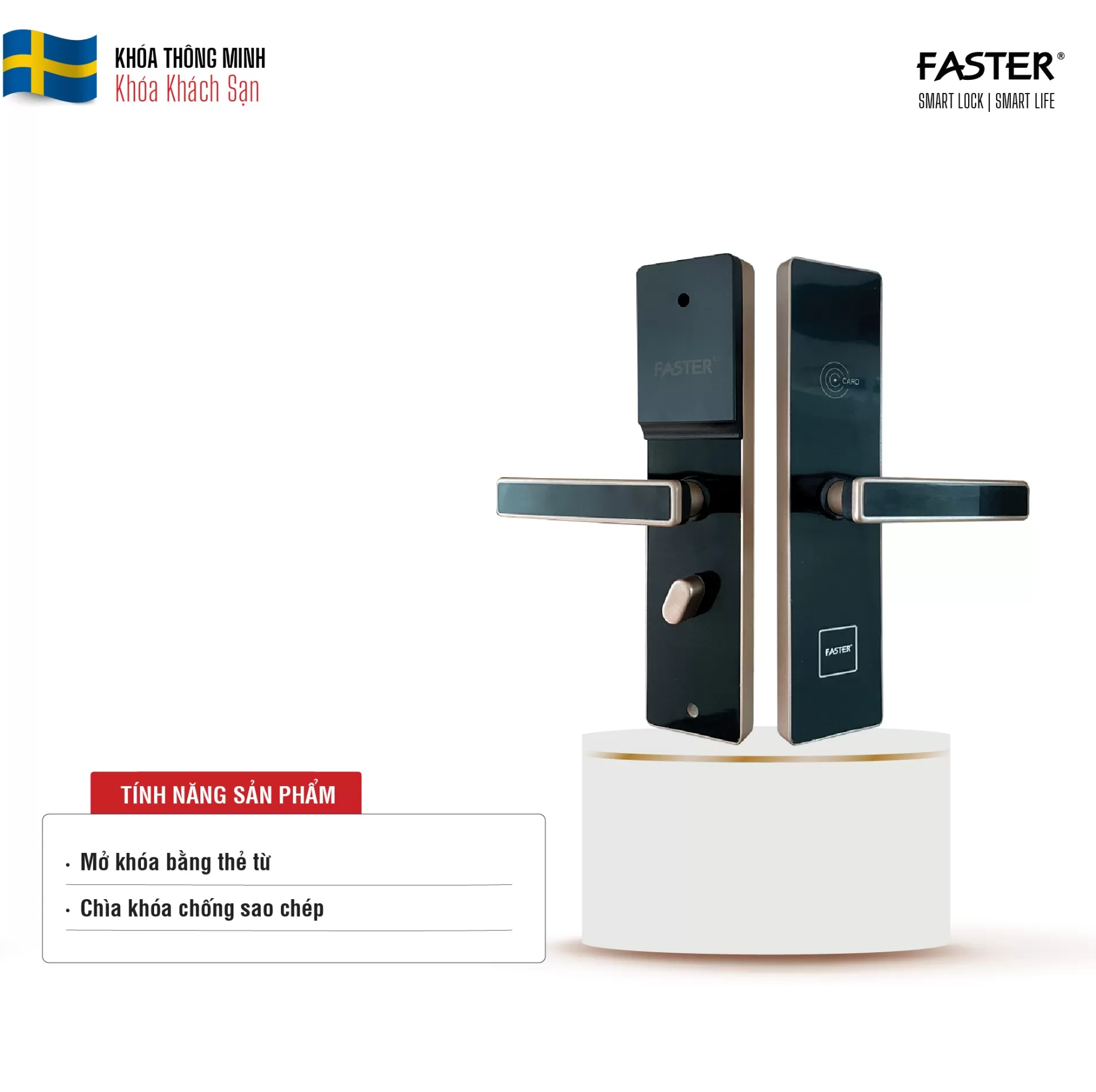 Khóa khách sạn HFS 6080 GL đen viền đồng