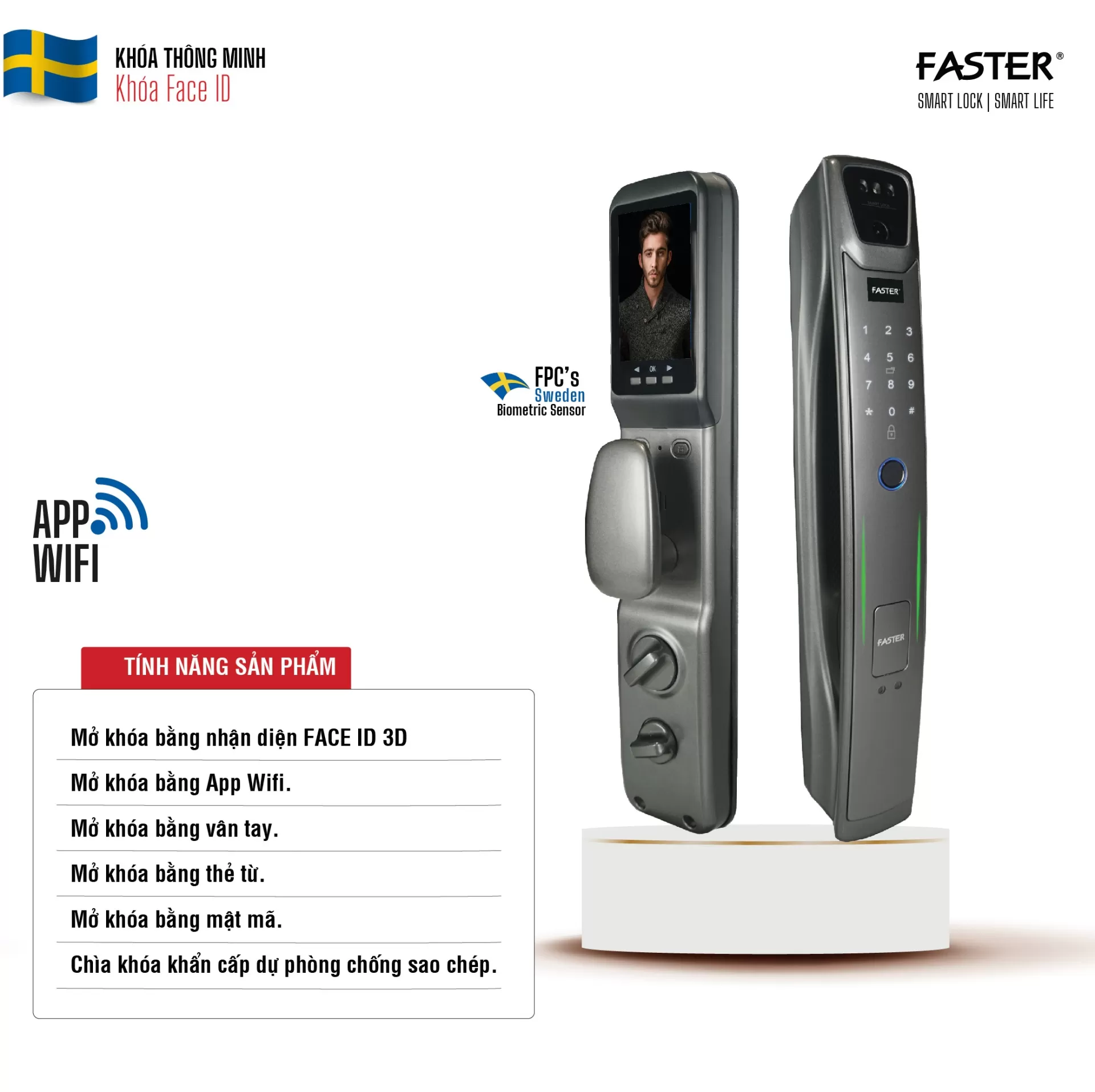 Khóa cửa nhận diện khuôn mặt FS007FD3D-BM