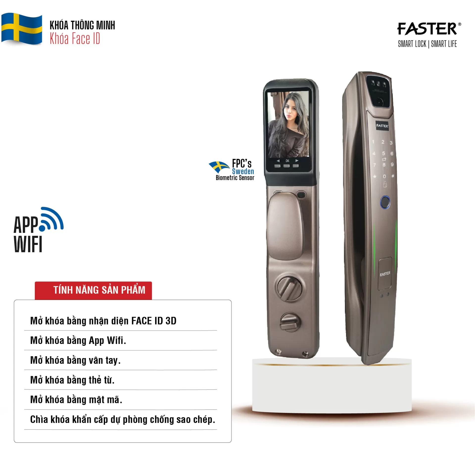 Khóa cửa nhận diện khuôn mặt FS007FD3D-BS Face ID