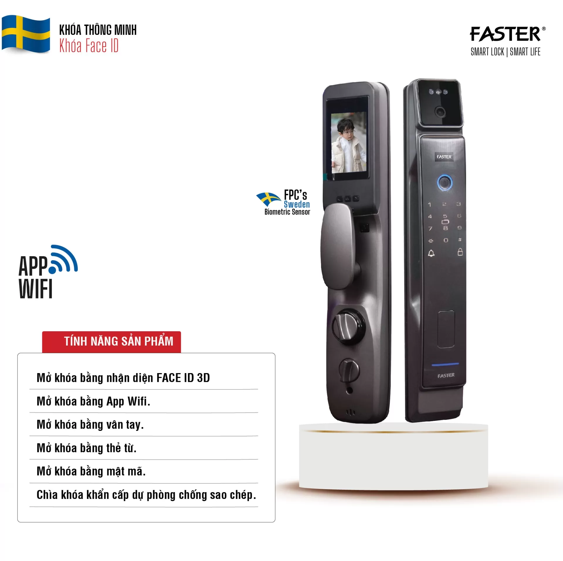 Khóa cửa nhận diện khuôn mặt FS008FD3D-SV Face ID