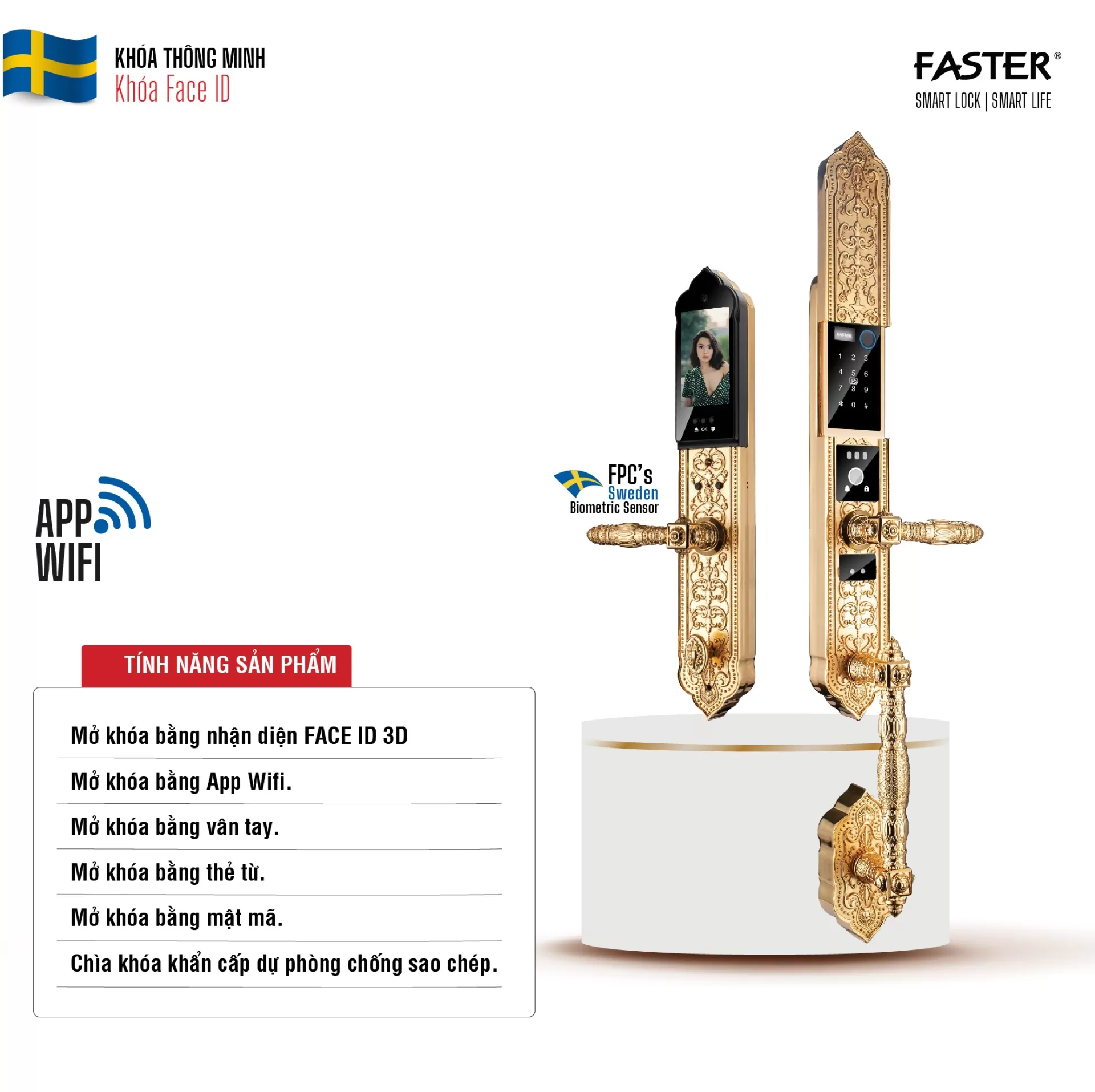 Khóa cửa đại sảnh FS009 24K BRASS